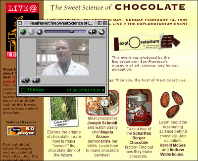Figure 5. The Exploratorium's Sweet Science of Chocolate Webcast Page.