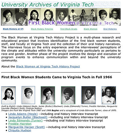Screen shot: first black women students came to Virginia Tech in Fall 1966