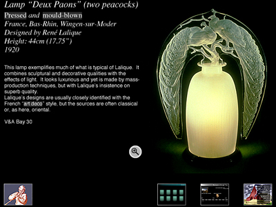 Fig 5: Lalique lamp “Deux Paons” (two peacocks) object screen with crumb trail icons