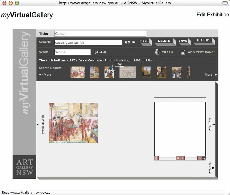 Fig. 2: myVirtualGallery - Edit Exhibition, Art Gallery of NSW