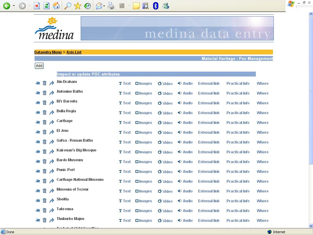 Fig 3: List of topics created for Axis Material Heritage