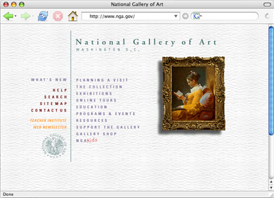Fig 1: Home Page of the National Gallery of Art, Washington, http://www.nga.gov