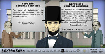 Fig 6: Lincoln Invites Learner to Make Historic Decision Along with Him.  Abraham Lincoln&rsquo;s Crossroads http://www.constitutioncenter.org/lincoln