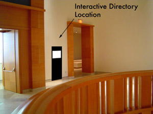 Fig 11: There will be a Directory installed on each floor of the new building's atrium - some with phones that automatically connect to a staff member or volunteer