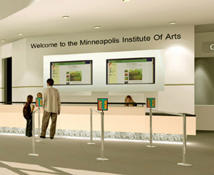 Fig 13: Concept rendering of large displays that will inform visitors from behind Information desks