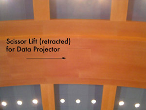 Fig 17: The scissor lift carrying a data projector all but disappears when retracted