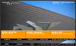 Various art museum Web treatments for special sections about building expansions