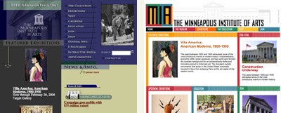 Fig 8: The MIA's current Home page (on the left) and an early mock-up incorporating the new logo and style