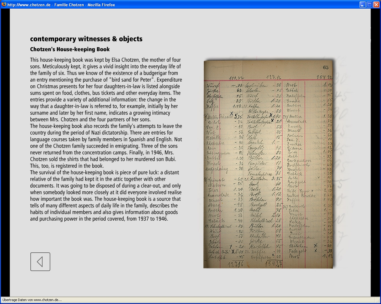 Fig 3: A page from Elsa Chotzen's housekeeping book