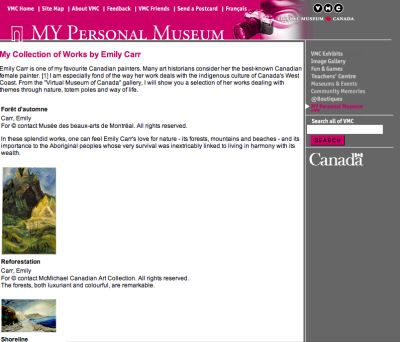 Fig 1: An example of an annotated personal collection from the Virtual Museum of Canada.
