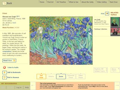 Fig 3: A screenshot of the GettyGuide kiosk showing the bookmarking feature at the bottom.