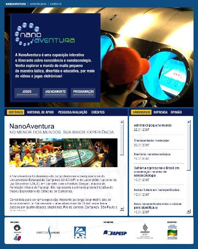 Fig 1: The Home Page of the Project NanoAventura. Main Section. http://www.mc.unicamp.br/nanoaventura 