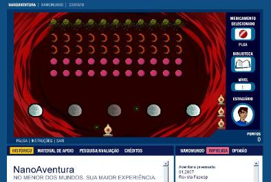 Fig 3: Screenshot of the Nanomedicine game. http://www.mc.unicamp.br/nanoaventura (under jogos - jogos on-line)