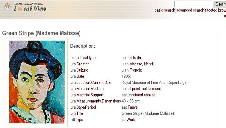 Fig 5: Metadata about the sample Matisse painting.