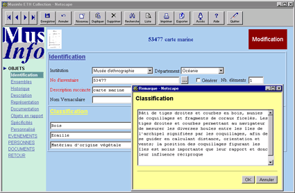 Musinfo application screen