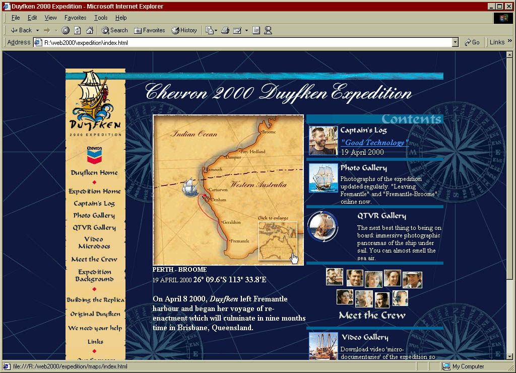 Duyfken Homepage after Chevron 2000 Expedition was added - 2000