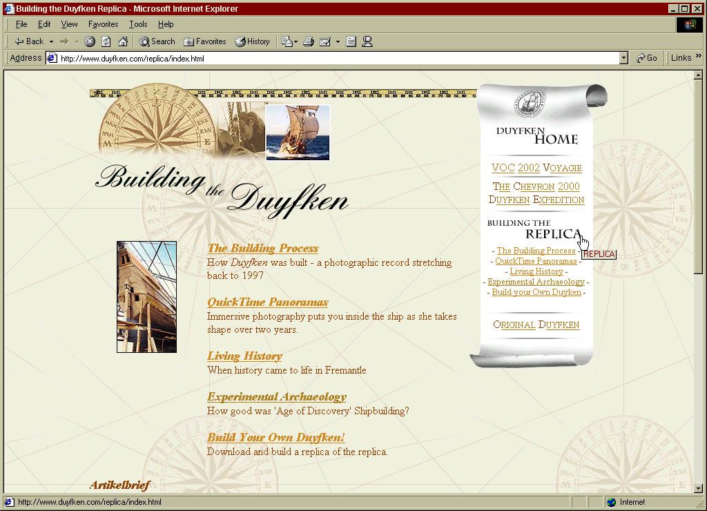 Homepage for the Building the Replica section - 2001
