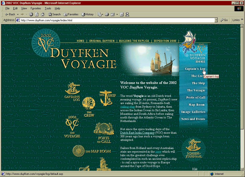 Homepage VOC2002 Voyagie section - 2001