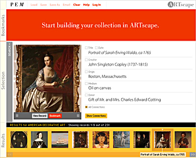 Thumnails for the collection below the data on the selected work