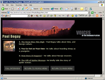 A more attractive version of the page, showing the narrator