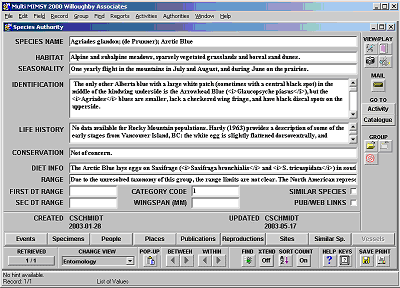 Screen Shot: Species Authority