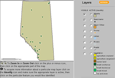 Screen Shot: species distribution on a map of the province