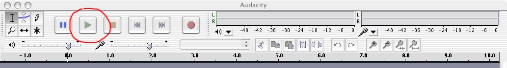 Fig 6: Audacity toolbar with �play� button circled