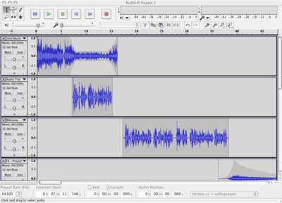 Fig 8: Audacity with many different sounds imported