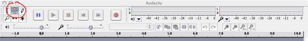 Fig 9: Audacity toolbar with envelope button circled