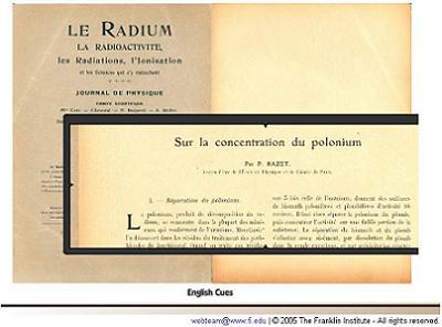Fig 2a. Le Radium in original French. http://www.fi.edu/case_files/curie/le_radium.html