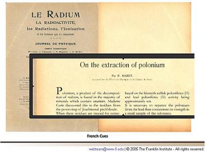 Fig 2b. Le Radium with partial English translation. http://www.fi.edu/case_files/curie/le_radium.html