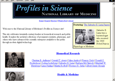 Fig 1: Home page of Profiles in Science Web site.