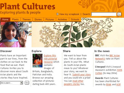 Fig 2: Plant Cultures home page http://www.plantcultures.org.uk