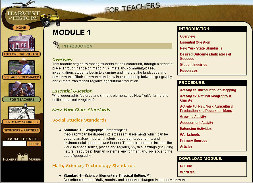 Fig 1: Module 1 in the &lsquo;For Teachers&rsquo; section of Harvest of History.