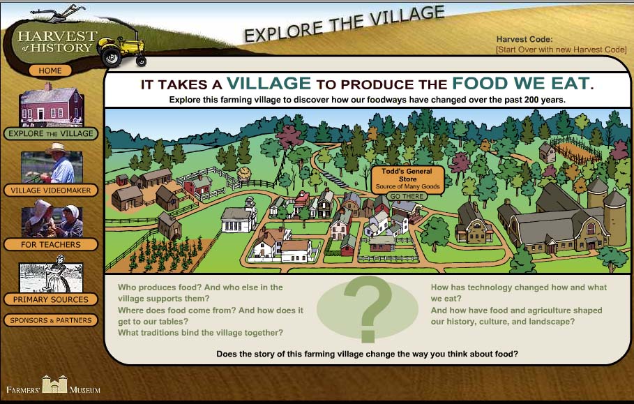 Fig 2: The opening page of &lsquo;Explore the Village&rsquo; in Harvest of History.