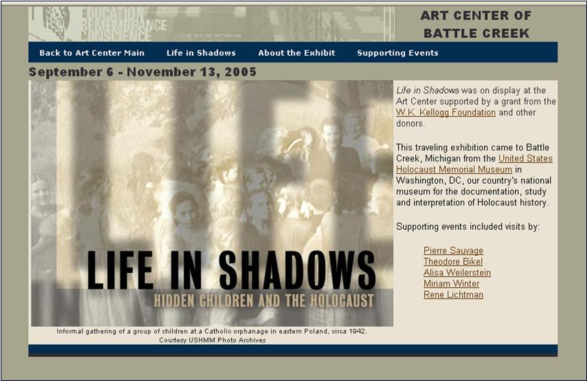 Fig 1: Battle Creek Art Center Web site promoting exhibition