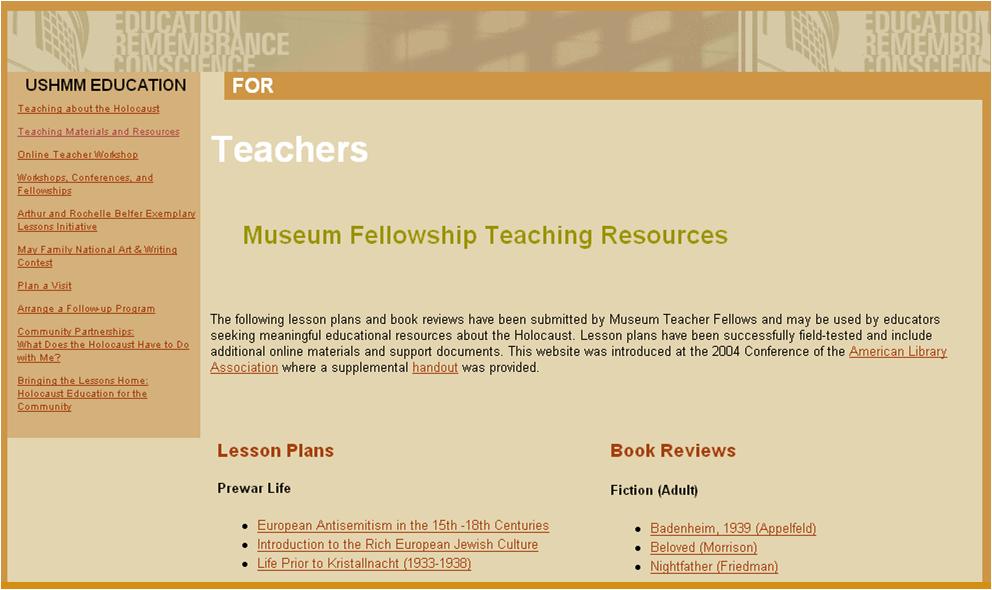 Fig 3: Museum Fellowship Teaching Resources Web site