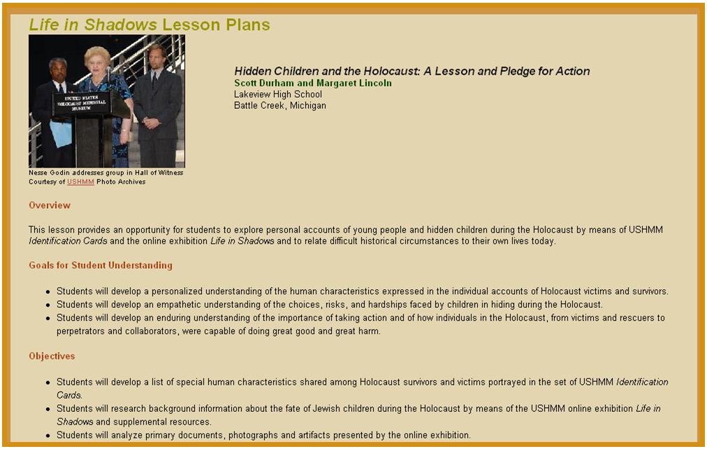 Fig 4: Hidden Children and the Holocaust: A Lesson and Pledge for Action Web site