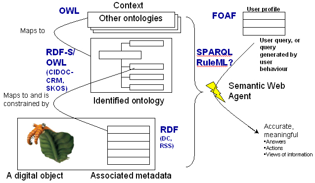 Fig 1: A model of semantic Web components and how they fit together. See the text for an explanation and definitions of the acronyms.