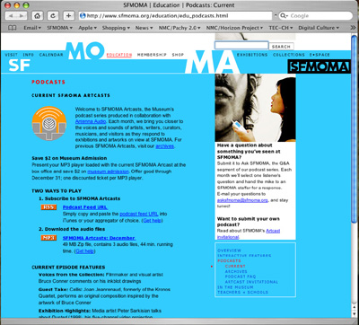 Fig. 3: SFMOMA Web site: podcast overview page