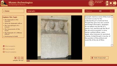 Fig 11: Roman Section application: the topic ‘Epigraphs’ and its list of sub-topics - on the left
