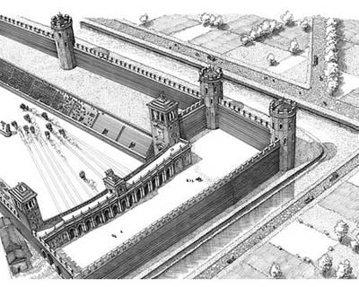 Fig 3: Reconstruction of the Roman circus (IV century A.D.). Details of the towers of the carceres, where the horse races started