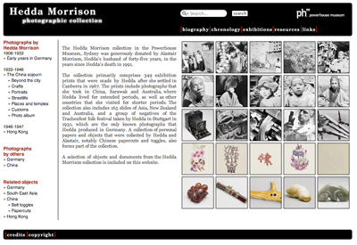Fig 1.3 Hedda Morrison photographic collection microsite (http://www.powerhousemuseum.com/heddamorrison)