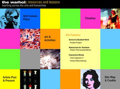 Fig 6: The Warhol: Resources and Lessons home page during the second phase of user testing. The cross-disciplinary nature of the content was still not readily clear.