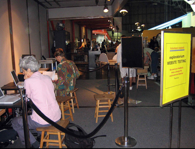 Fig 2: A transient evaluation corral set up in an exhibit space at the Exploratorium that was used to recruit visitor and test design ideas and Web prototypes.