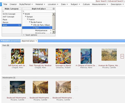 Fig 3: Facet browser snapshot, showing art works depicting “Paris”