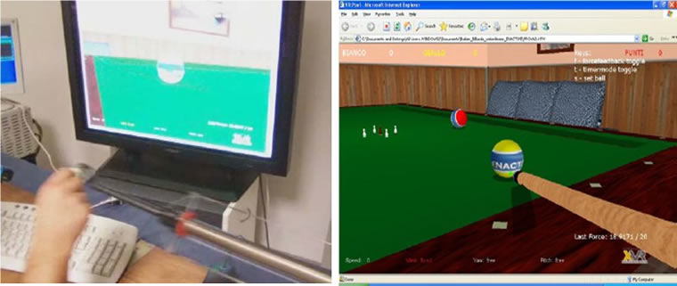 Fig 7:&nbsp; Using HapticWeb to add force-feedback to a Web-based simulation of the pool game