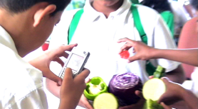 Fig 2: A group of boys arranges cut vegetables for a photo.